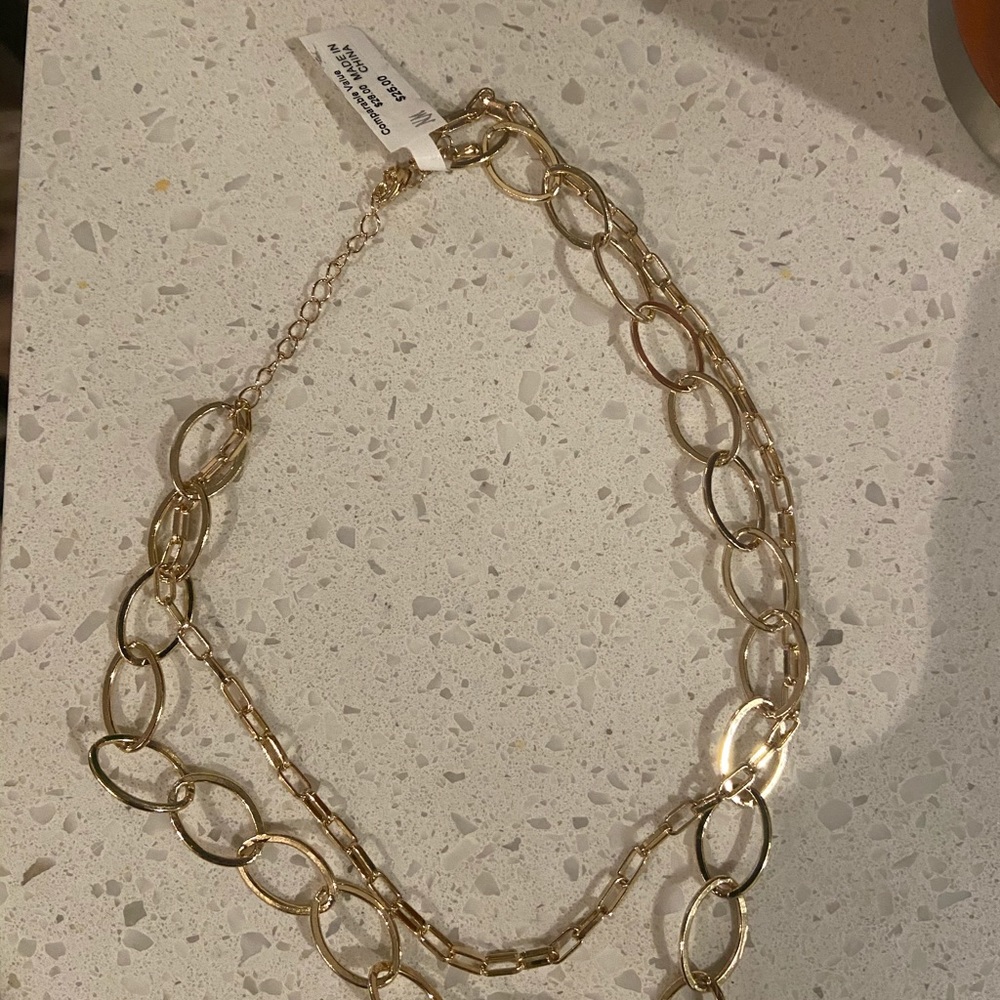 Gold chain double layered necklace